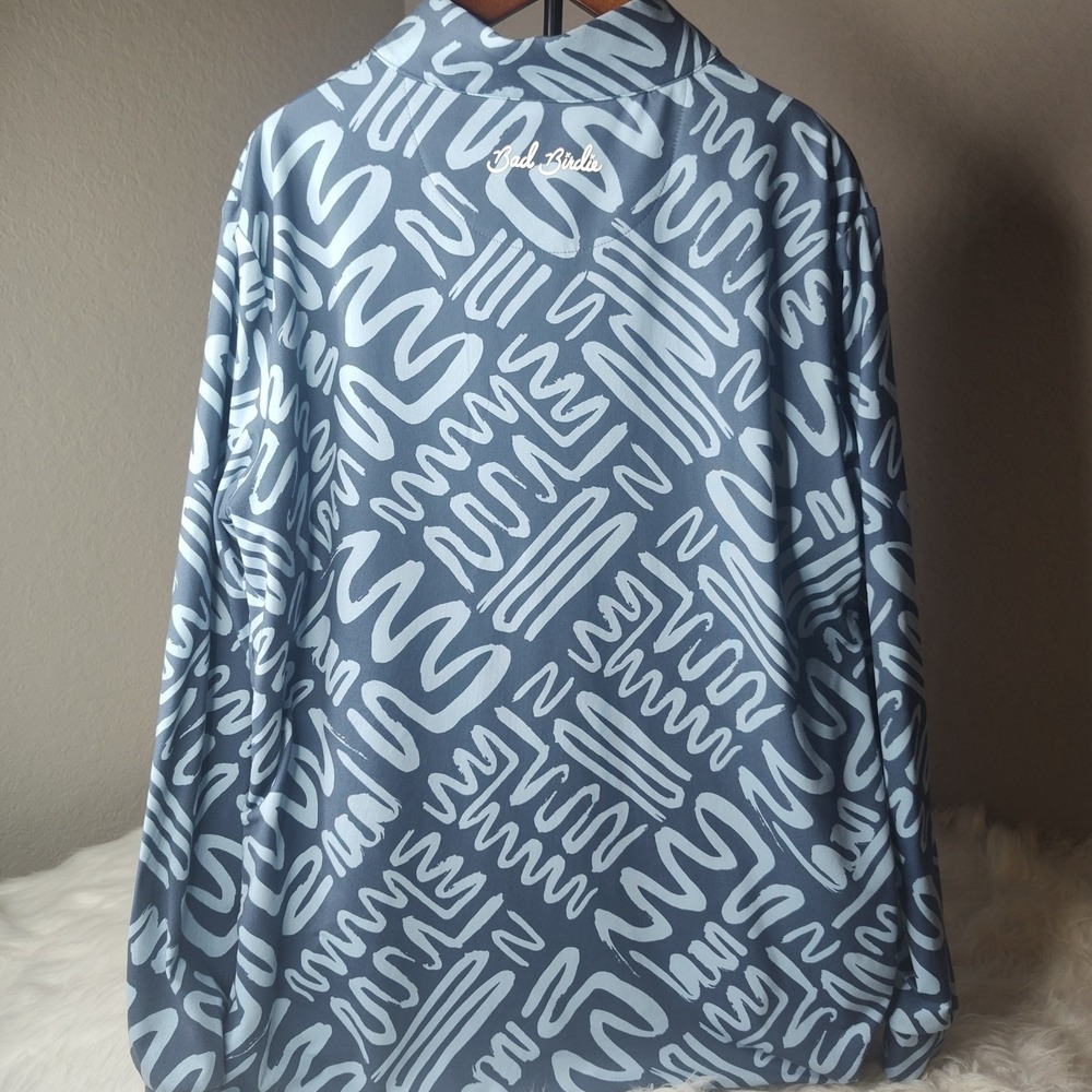 Bad Birdie Quarter Zip Pullover Mens Small Blue Abstract Print Long Sleeve Golf - Picture 2 of 6